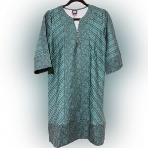 Bobeau Petite Small Teal Green Floral Stripe Tunic Dress -3/4 Sleeve V-Neck NEW!